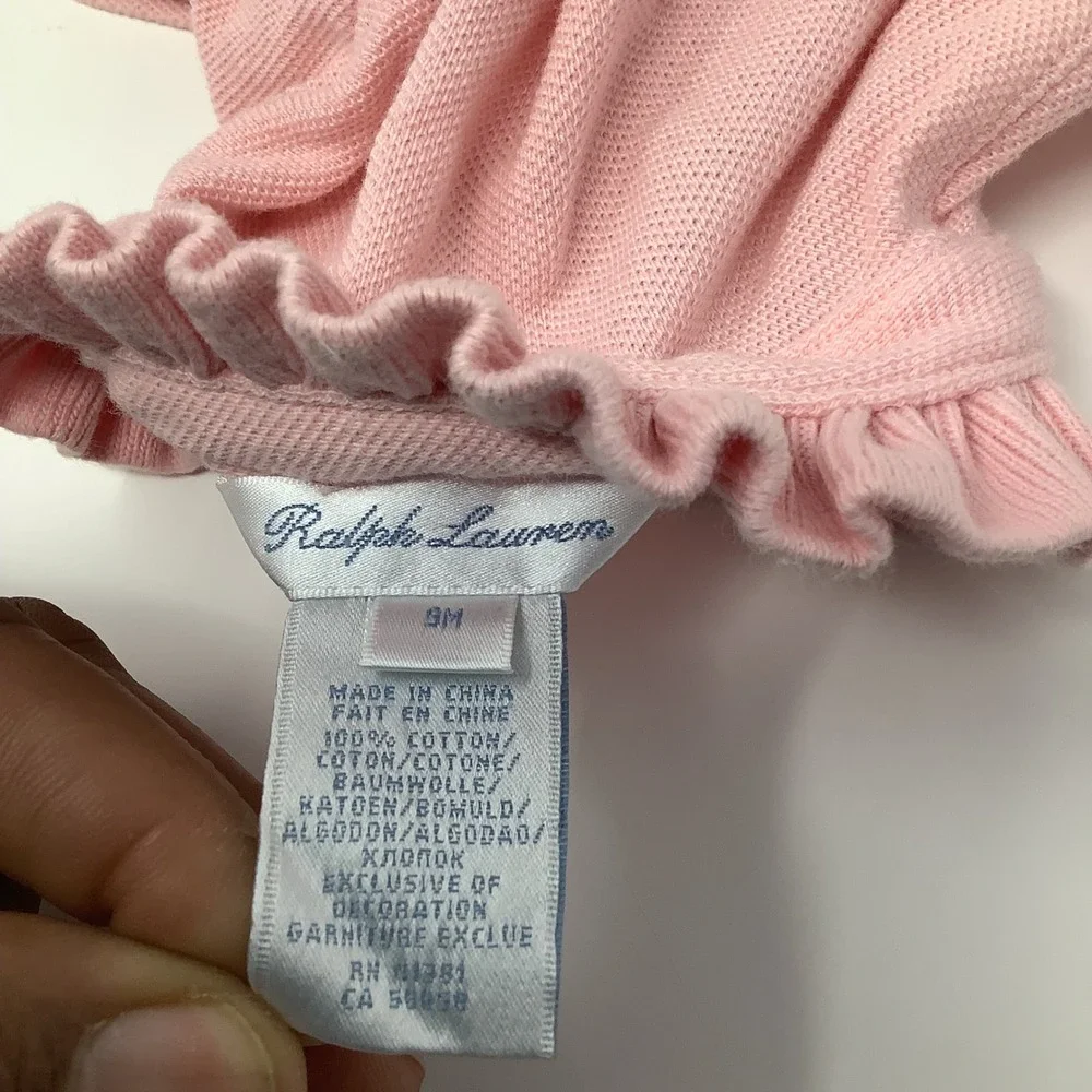 Ralph Lauren Baby Shirt‎ Girls 9m Pink Cotton Long Sleeve Ruffle Collar